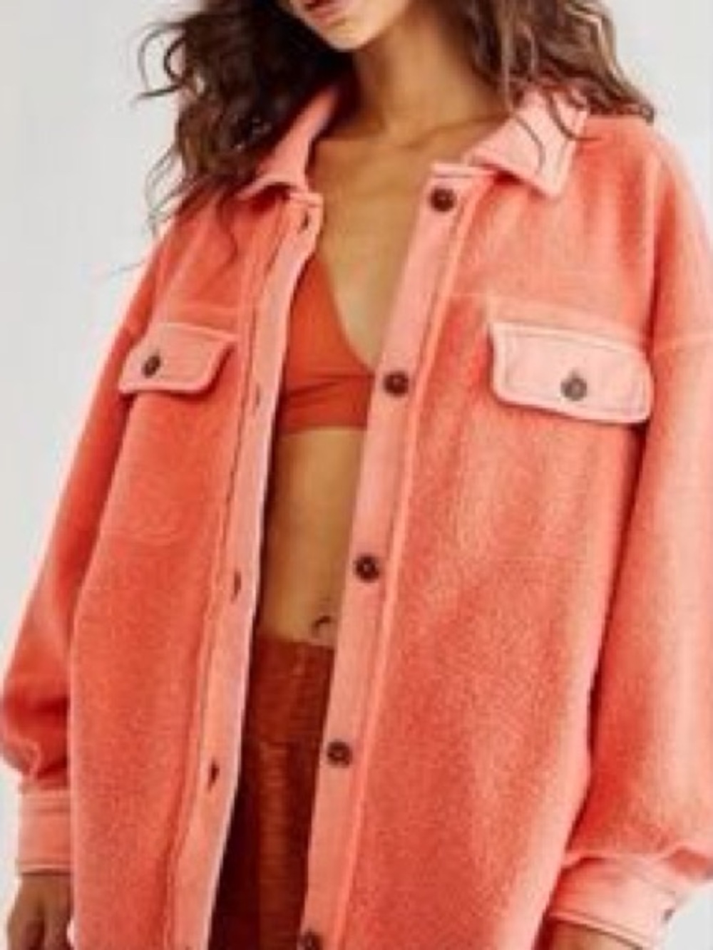 Free People Bright Neon Coral Ruby Shacket Jacket XS
